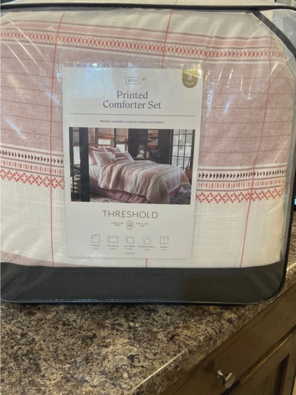 Threshold Pink and White Printed Comforter Set